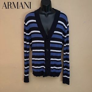 Giorgio Armani Blue and Black Striped Cardigan